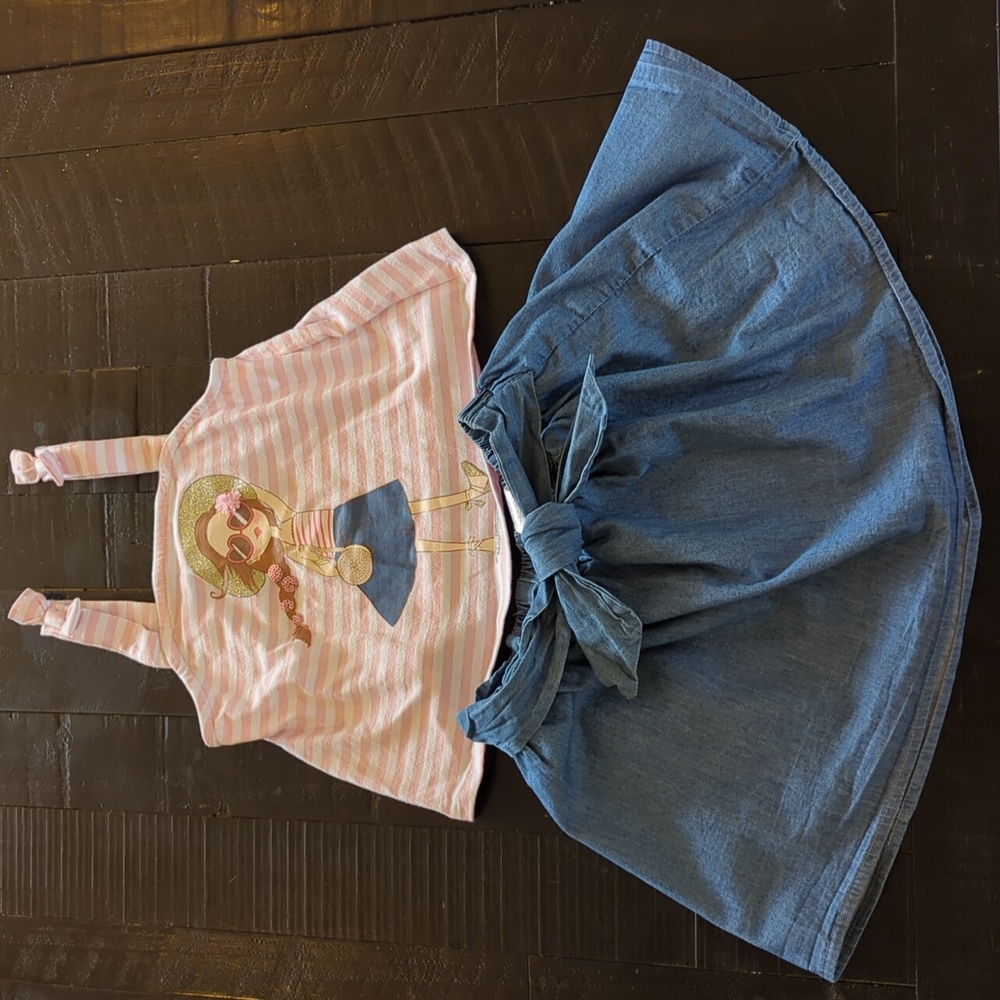 Printed Applique Tank and Chambray Skirt Set